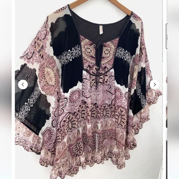 FREE PEOPLE Marla Dreams Paisley/Floral Printed Chiffon Mini Dress Ruffle Hem - Picture 6 of 7